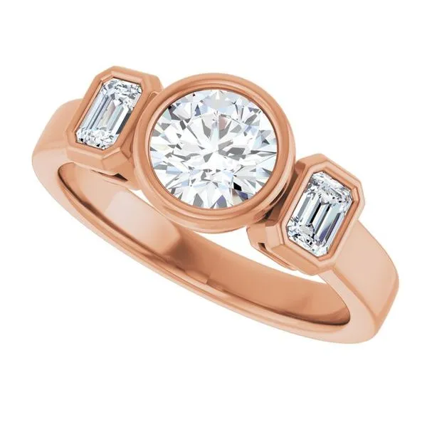 Bezel-Set Three-Stone Engagement Ring Image 5 Hudson Valley Goldsmith New Paltz, NY