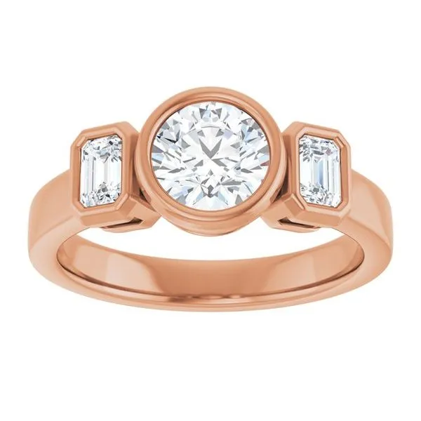 Bezel-Set Three-Stone Engagement Ring Image 3 Hudson Valley Goldsmith New Paltz, NY