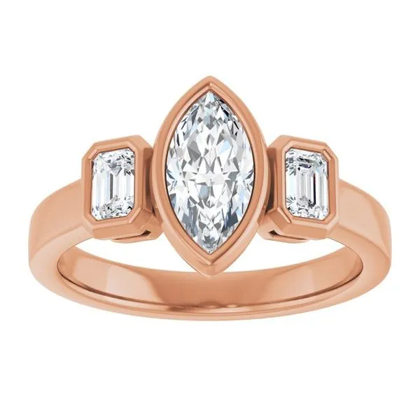 Bezel-Set Three-Stone Engagement Ring Image 3 Stuart Benjamin & Co. Jewelry Designs San Diego, CA