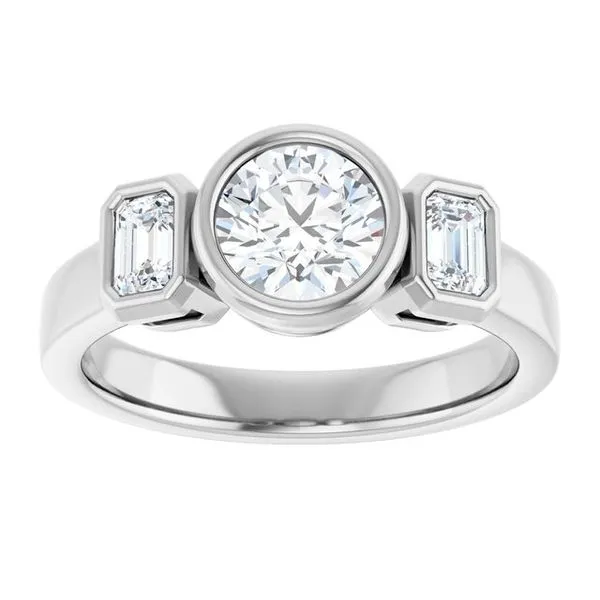 Bezel-Set Three-Stone Engagement Ring Image 3 Northwood Jewelers Northwood, OH