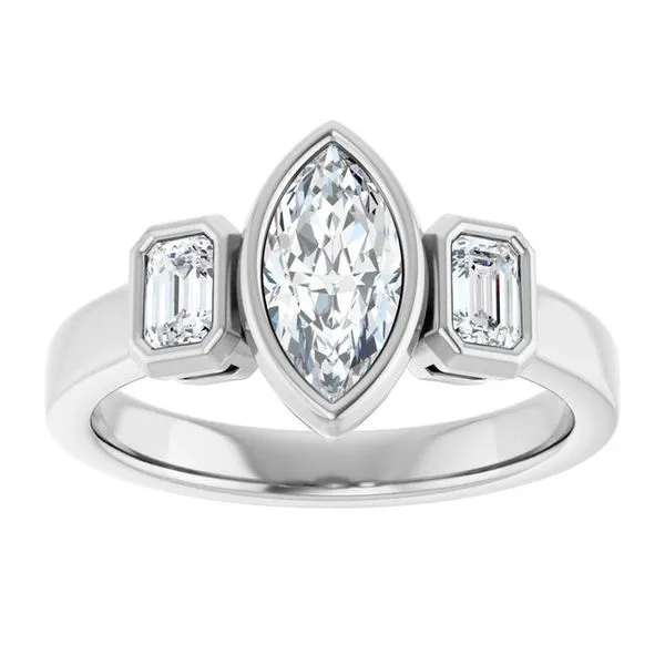 Bezel-Set Three-Stone Engagement Ring Image 3 JF Jones Jewelers Rochester, NY