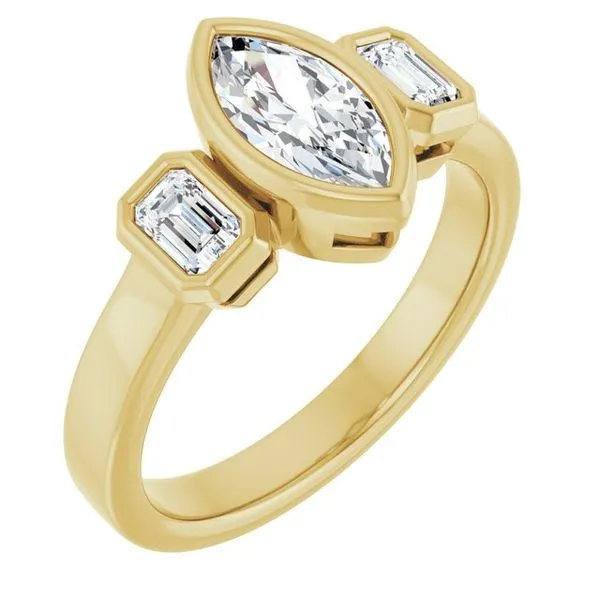 Bezel-Set Three-Stone Engagement Ring J. West Jewelers Round Rock, TX