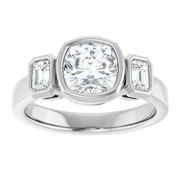 Bezel-Set Three-Stone Engagement Ring Image 3 Clater Jewelers Louisville, KY