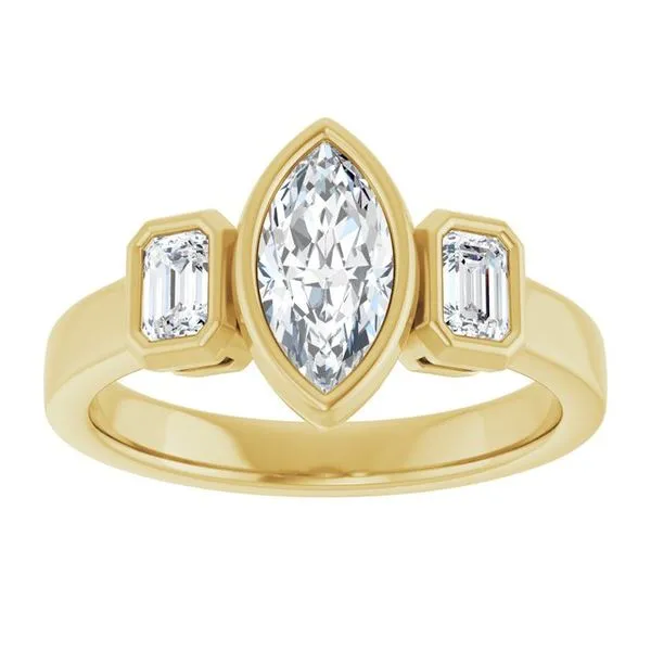 Bezel-Set Three-Stone Engagement Ring Image 3 Austin's Fine Diamonds & Jewelry Lyndhurst, NJ
