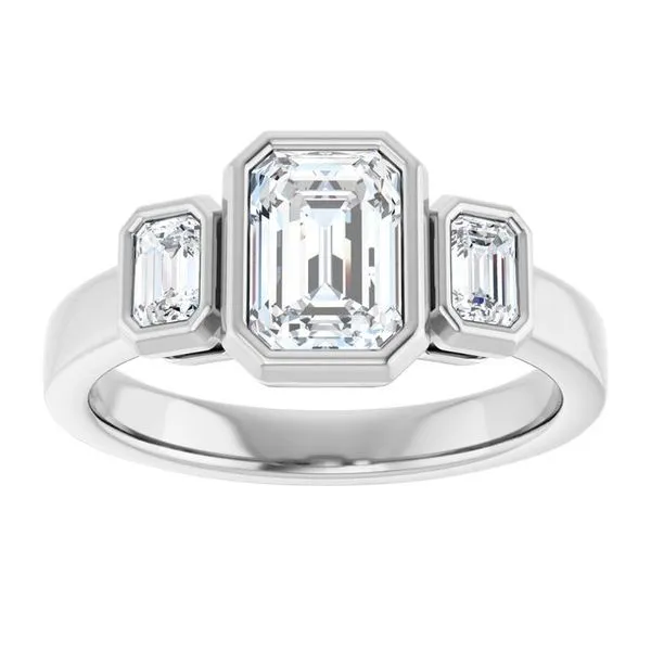 Bezel-Set Three-Stone Engagement Ring Image 3 JF Jones Jewelers Rochester, NY