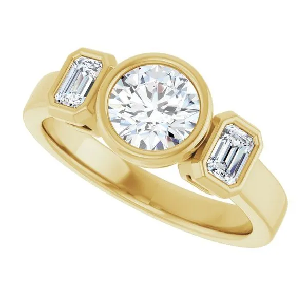 Bezel-Set Three-Stone Engagement Ring Image 5 Clater Jewelers Louisville, KY