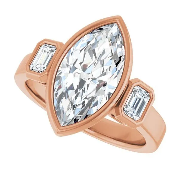 Bezel-Set Three-Stone Engagement Ring Image 5 Hudson Valley Goldsmith New Paltz, NY