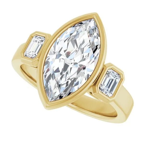 Bezel-Set Three-Stone Engagement Ring Image 5 J. West Jewelers Round Rock, TX