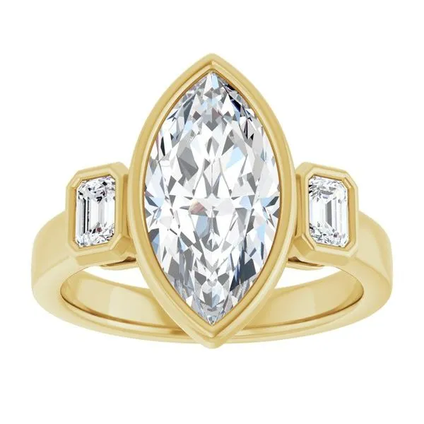 Bezel-Set Three-Stone Engagement Ring Image 3 Natale Jewelers Sewell, NJ