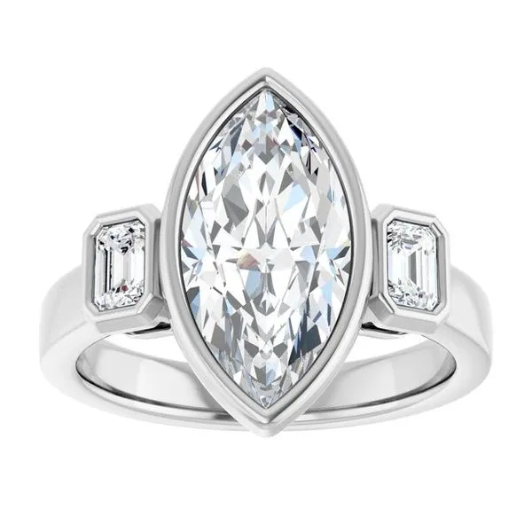 Bezel-Set Three-Stone Engagement Ring Image 3 JF Jones Jewelers Rochester, NY