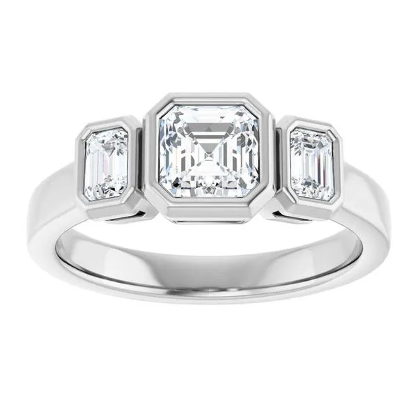 Bezel-Set Three-Stone Engagement Ring Image 3 Stuart Benjamin & Co. Jewelry Designs San Diego, CA