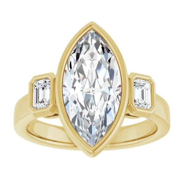 Bezel-Set Three-Stone Engagement Ring Image 3 Hudson Valley Goldsmith New Paltz, NY