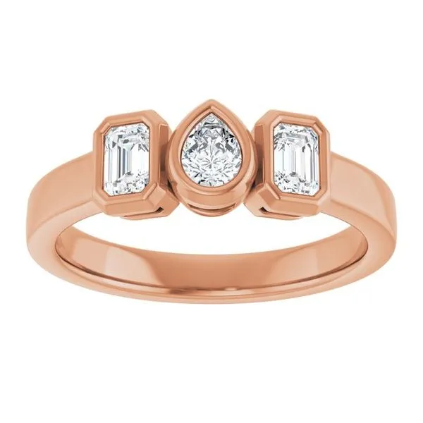 Bezel-Set Three-Stone Engagement Ring Image 3 Hudson Valley Goldsmith New Paltz, NY