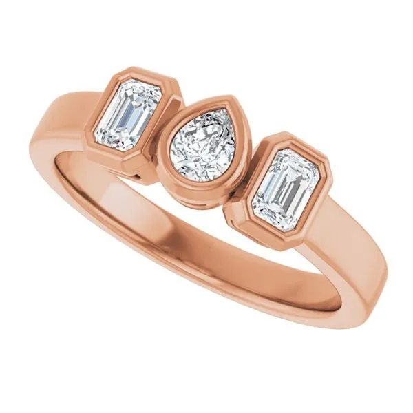 Bezel-Set Three-Stone Engagement Ring Image 5 Stuart Benjamin & Co. Jewelry Designs San Diego, CA