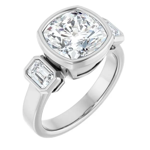 Bezel-Set Three-Stone Engagement Ring Stuart Benjamin & Co. Jewelry Designs San Diego, CA