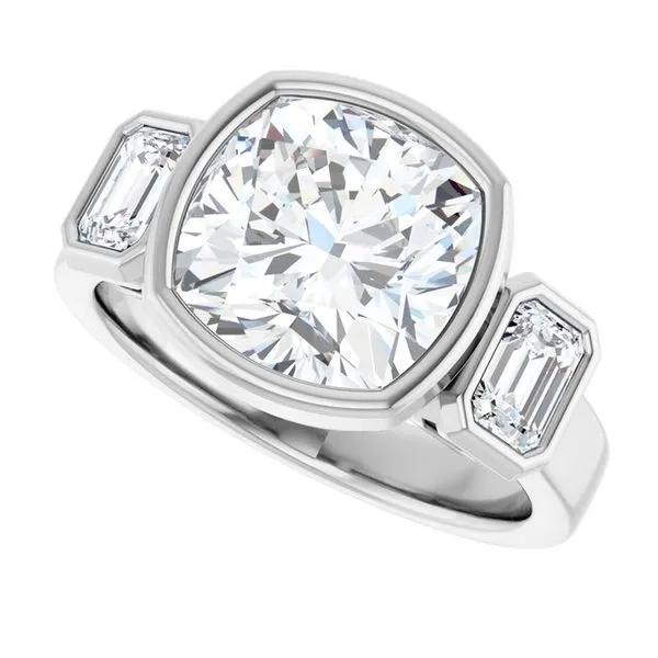 Bezel-Set Three-Stone Engagement Ring Image 5 J. West Jewelers Round Rock, TX