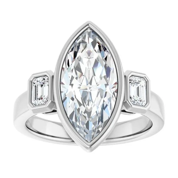 Bezel-Set Three-Stone Engagement Ring Image 3 J. West Jewelers Round Rock, TX