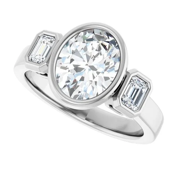 Bezel-Set Three-Stone Engagement Ring Image 5 J. Thomas Jewelers Rochester Hills, MI