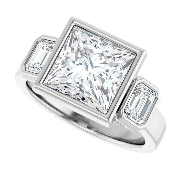 Bezel-Set Three-Stone Engagement Ring Image 5 J. West Jewelers Round Rock, TX