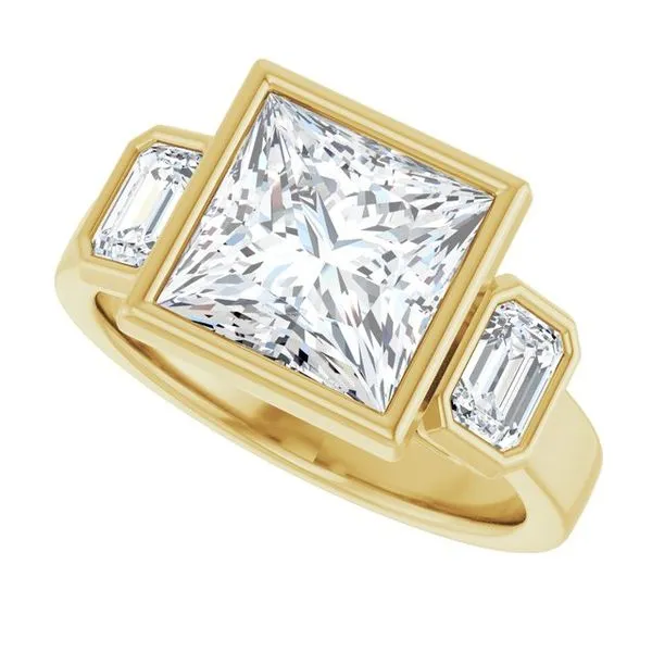 Bezel-Set Three-Stone Engagement Ring Image 5 JF Jones Jewelers Rochester, NY