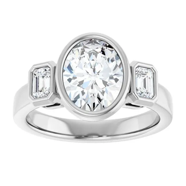 Bezel-Set Three-Stone Engagement Ring Image 3 Austin's Fine Diamonds & Jewelry Lyndhurst, NJ