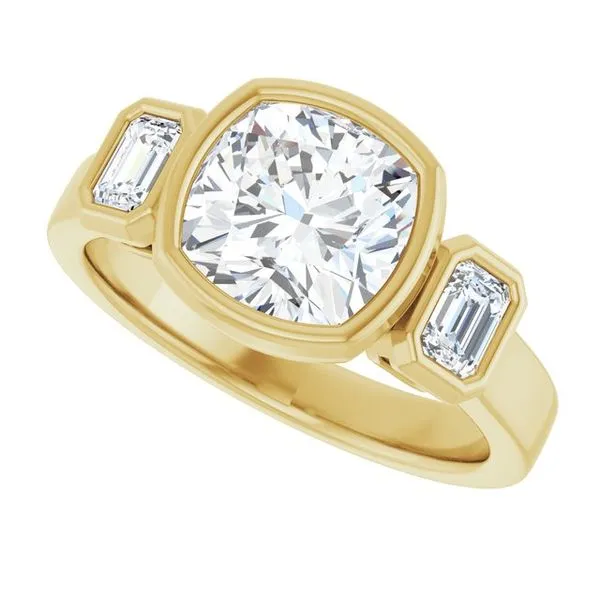 Bezel-Set Three-Stone Engagement Ring Image 5 J. Thomas Jewelers Rochester Hills, MI