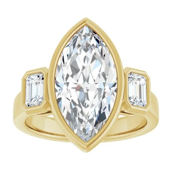 Bezel-Set Three-Stone Engagement Ring Image 3 Stuart Benjamin & Co. Jewelry Designs San Diego, CA