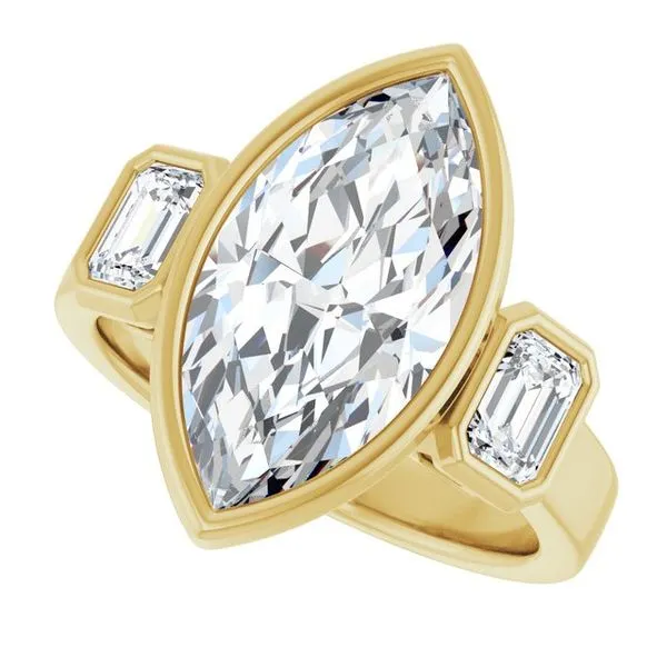 Bezel-Set Three-Stone Engagement Ring Image 5 J. Thomas Jewelers Rochester Hills, MI