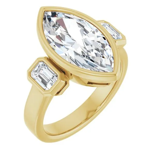 Bezel-Set Three-Stone Engagement Ring JF Jones Jewelers Rochester, NY