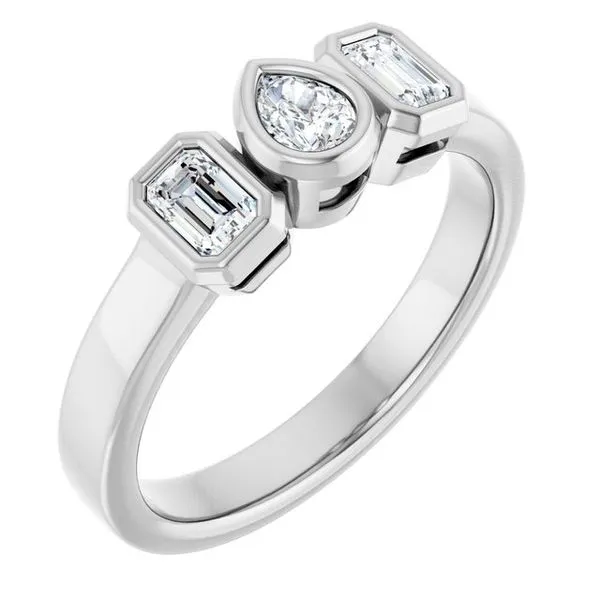 Bezel-Set Three-Stone Engagement Ring Don's Jewelry & Design Washington, IA