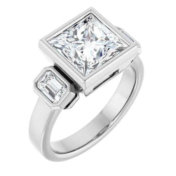 Bezel-Set Three-Stone Engagement Ring Don's Jewelry & Design Washington, IA