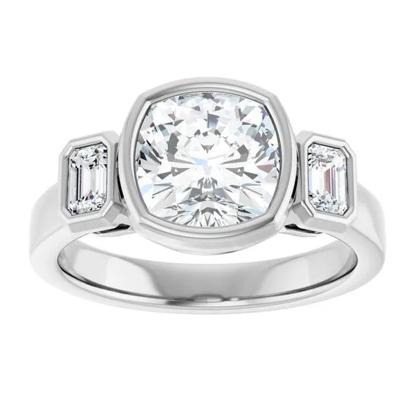 Bezel-Set Three-Stone Engagement Ring Image 3 Hudson Valley Goldsmith New Paltz, NY