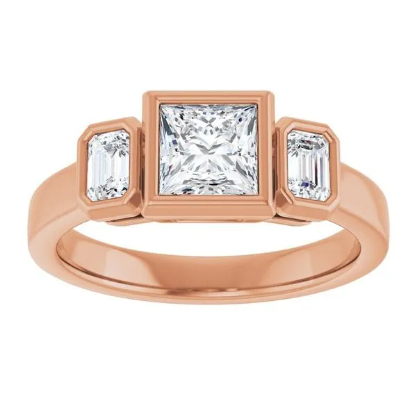 Bezel-Set Three-Stone Engagement Ring Image 3 JF Jones Jewelers Rochester, NY