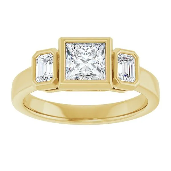 Bezel-Set Three-Stone Engagement Ring Image 3 Northwood Jewelers Northwood, OH