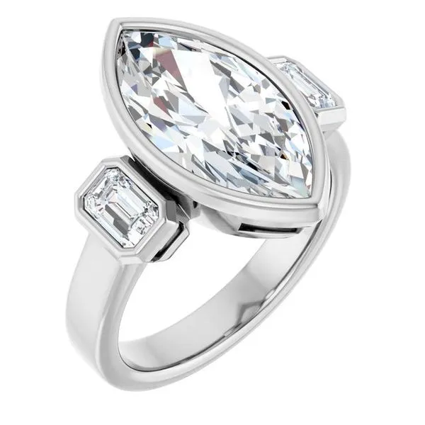 Bezel-Set Three-Stone Engagement Ring Michael Szwed Jewelers Longmeadow, MA