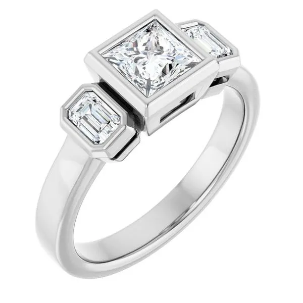 Bezel-Set Three-Stone Engagement Ring Clater Jewelers Louisville, KY