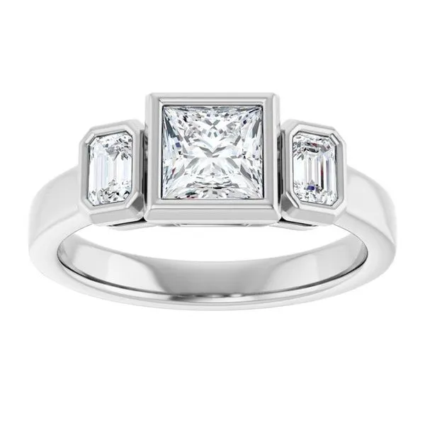 Bezel-Set Three-Stone Engagement Ring Image 3 JF Jones Jewelers Rochester, NY