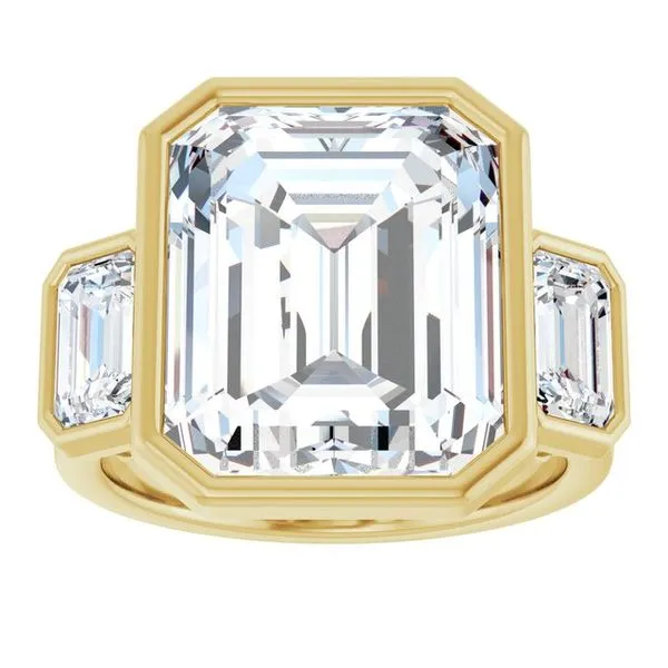Bezel-Set Three-Stone Engagement Ring Image 3 Stuart Benjamin & Co. Jewelry Designs San Diego, CA