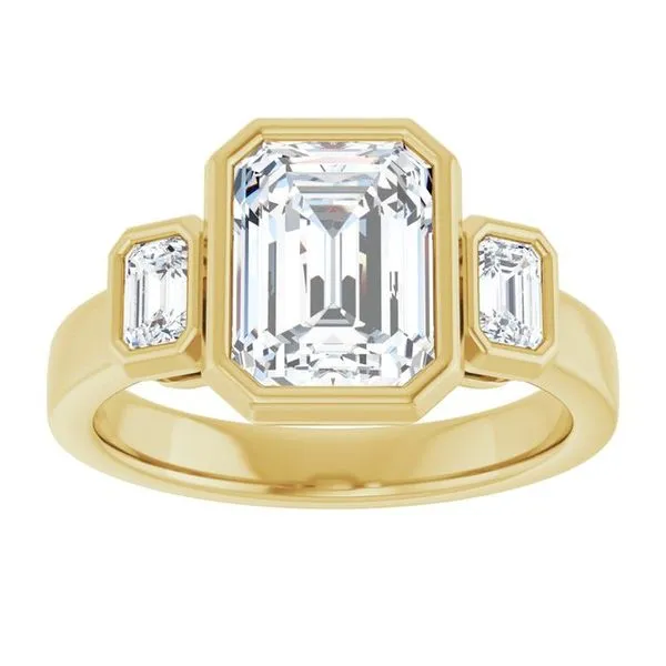 Bezel-Set Three-Stone Engagement Ring Image 3 The Jewelry Source El Segundo, CA