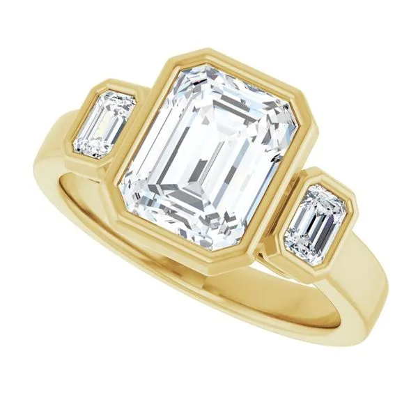 Bezel-Set Three-Stone Engagement Ring Image 5 Stuart Benjamin & Co. Jewelry Designs San Diego, CA