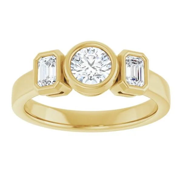 Bezel-Set Three-Stone Engagement Ring Image 3 Stuart Benjamin & Co. Jewelry Designs San Diego, CA