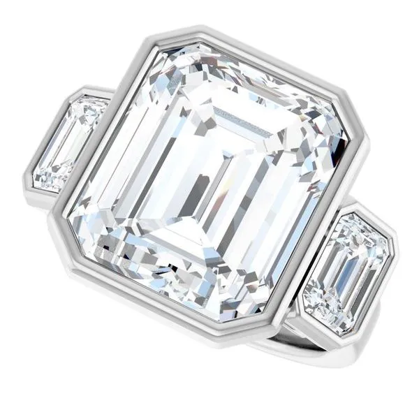 Bezel-Set Three-Stone Engagement Ring Image 5 Stuart Benjamin & Co. Jewelry Designs San Diego, CA