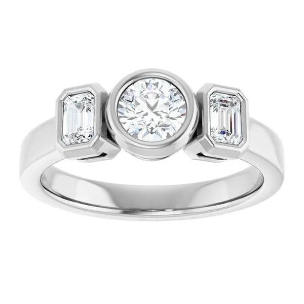 Bezel-Set Three-Stone Engagement Ring Image 3 JF Jones Jewelers Rochester, NY