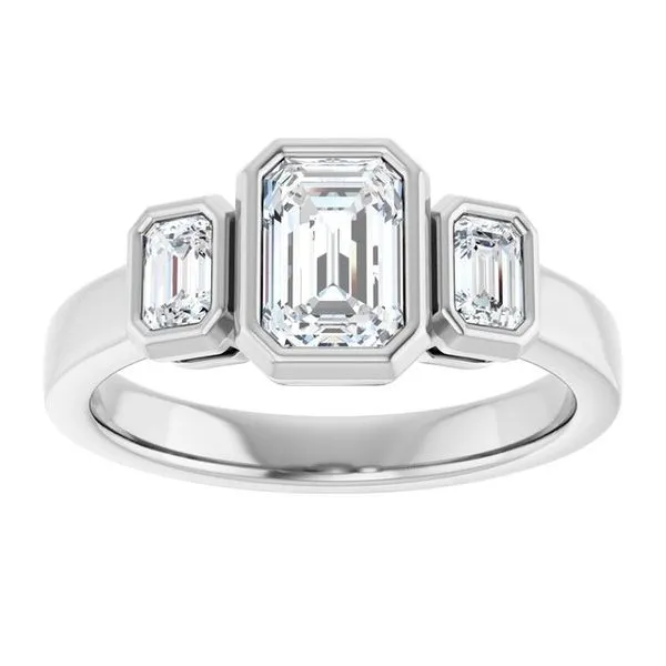 Bezel-Set Three-Stone Engagement Ring Image 3 Stuart Benjamin & Co. Jewelry Designs San Diego, CA
