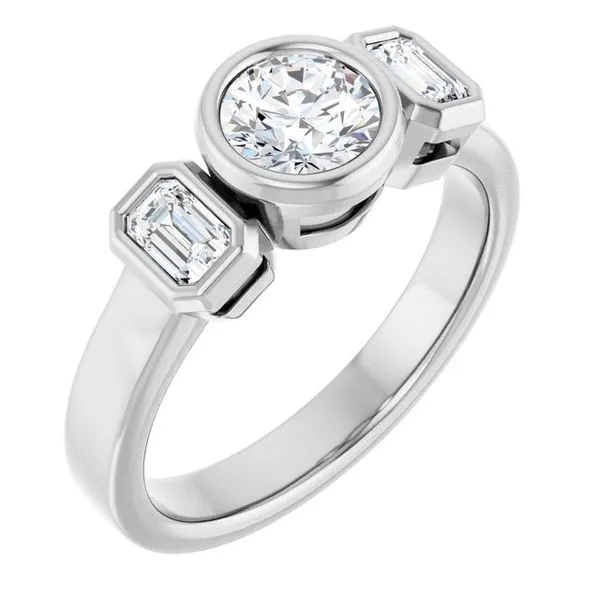 Bezel-Set Three-Stone Engagement Ring Michael Szwed Jewelers Longmeadow, MA