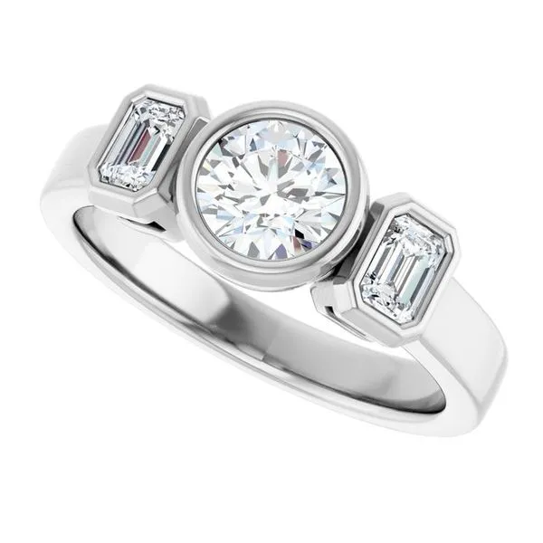 Bezel-Set Three-Stone Engagement Ring Image 5 Hudson Valley Goldsmith New Paltz, NY