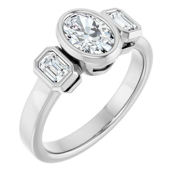 Bezel-Set Three-Stone Engagement Ring Stuart Benjamin & Co. Jewelry Designs San Diego, CA