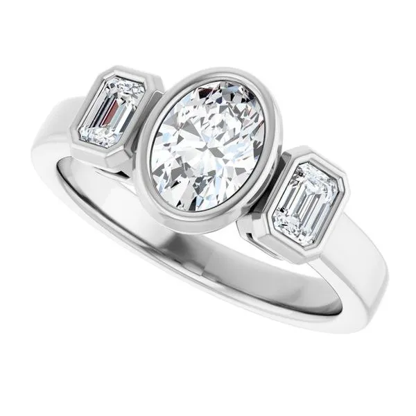 Bezel-Set Three-Stone Engagement Ring Image 5 The Jewelry Source El Segundo, CA