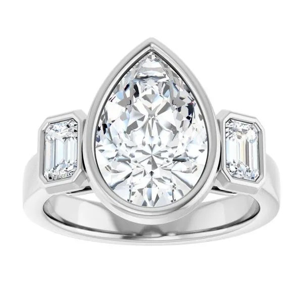 Bezel-Set Three-Stone Engagement Ring Image 3 JF Jones Jewelers Rochester, NY