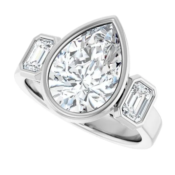 Bezel-Set Three-Stone Engagement Ring Image 5 Stuart Benjamin & Co. Jewelry Designs San Diego, CA